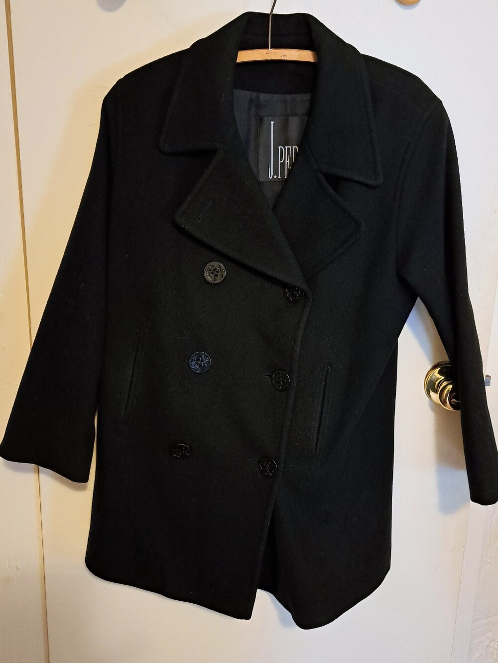 J. Percy Black Double-Breasted Wool Pea Coat